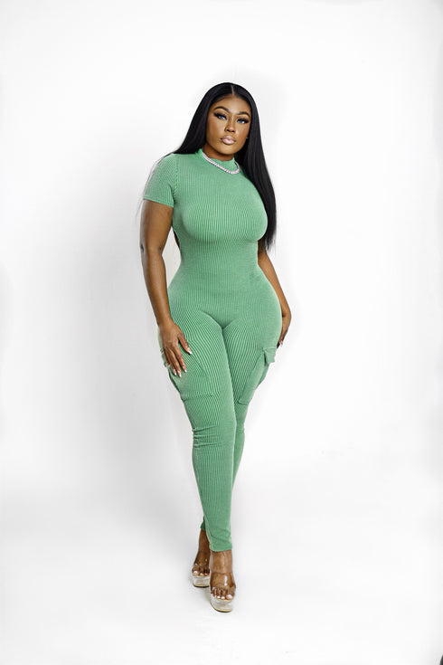 Cargo Backless Jumpsuit Green