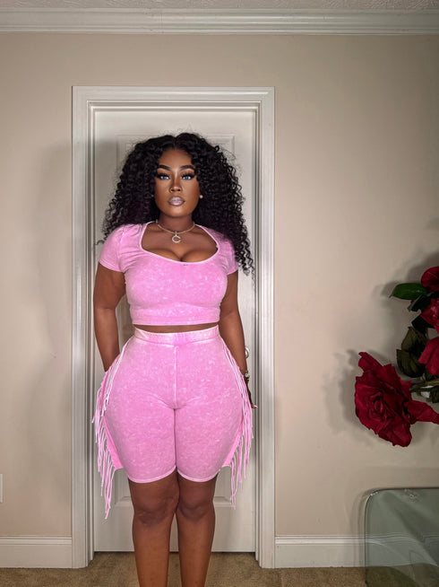 Pink Mineral Washed Biker Set