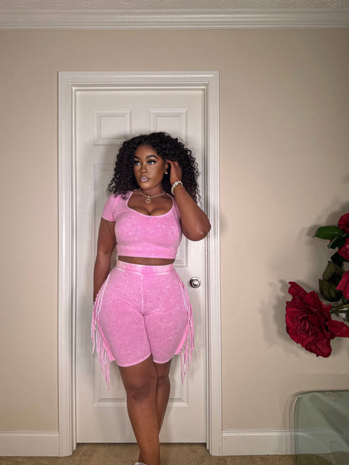 Pink Mineral Washed Biker Set